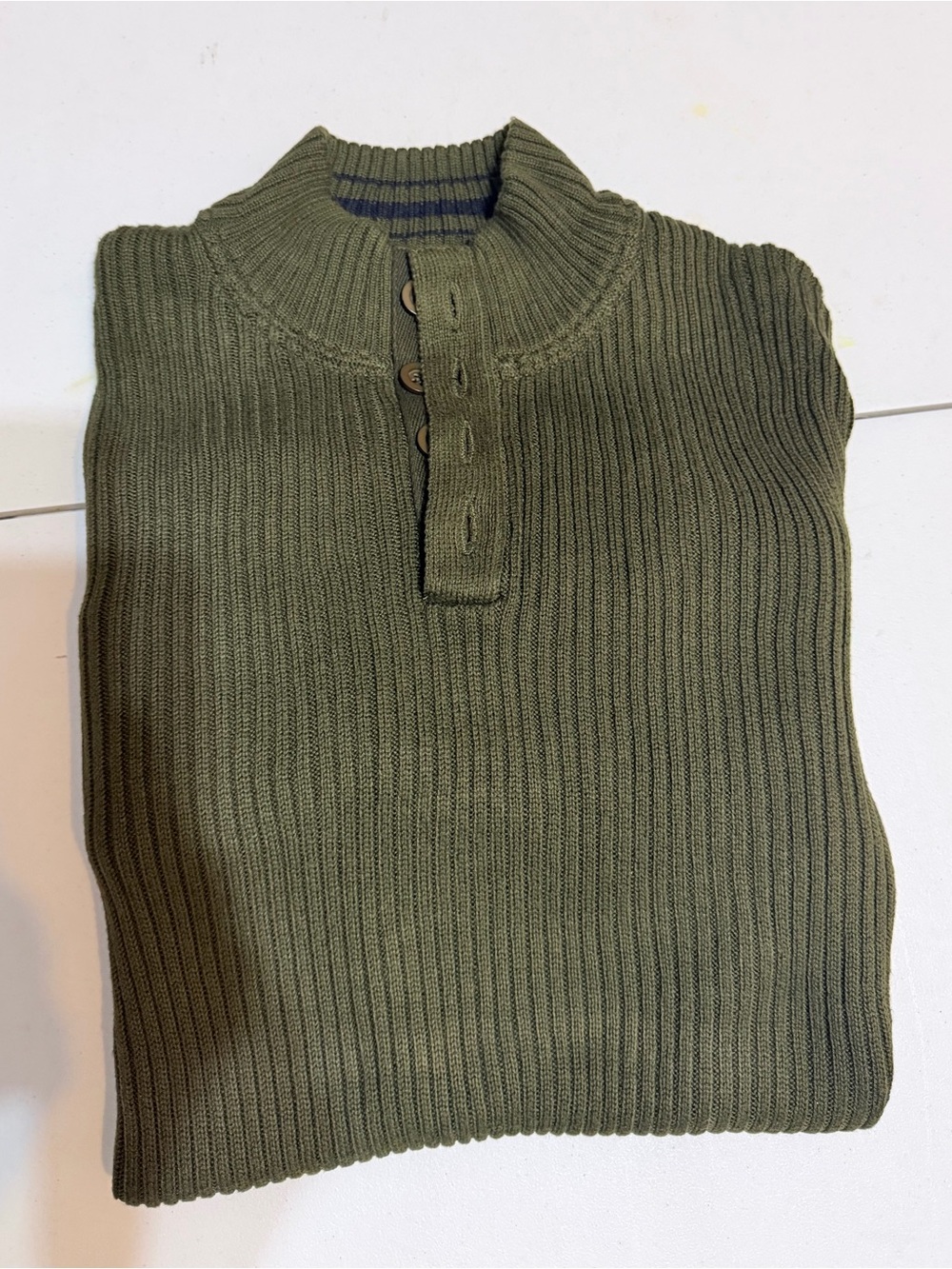 Royal Robbins Men's Olive Ribbed Zip-Henley Sweater